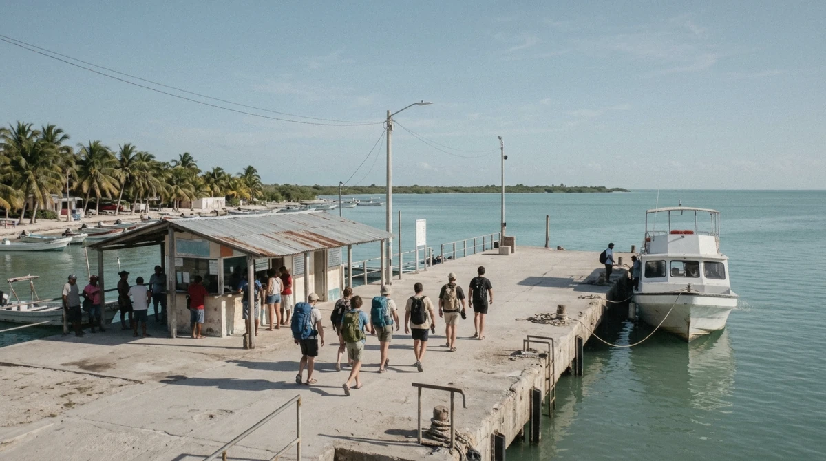 The passenger ferry dock at Chiquilá where travelers board the boat to Isla Holbox after driving or busing from Cancún